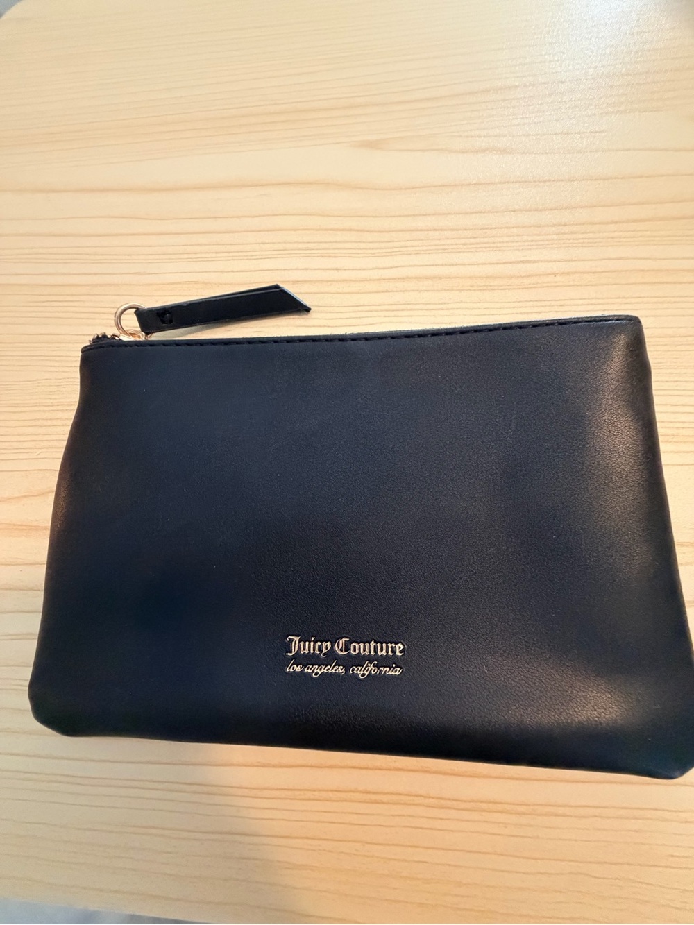 Juicy Couture Black Leather Zip Toiletry Pouch with Gold Logo